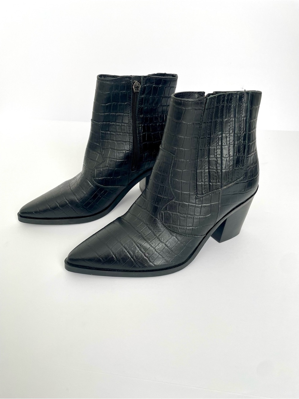 Blondo Black Croc-Embossed Waterproof Pointed Toe Ankle Boots